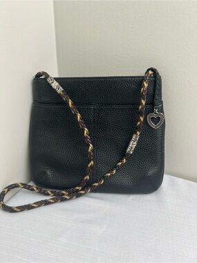 Brighton Black Leather Crossbody with Braided Accent Strap and Heart Charm